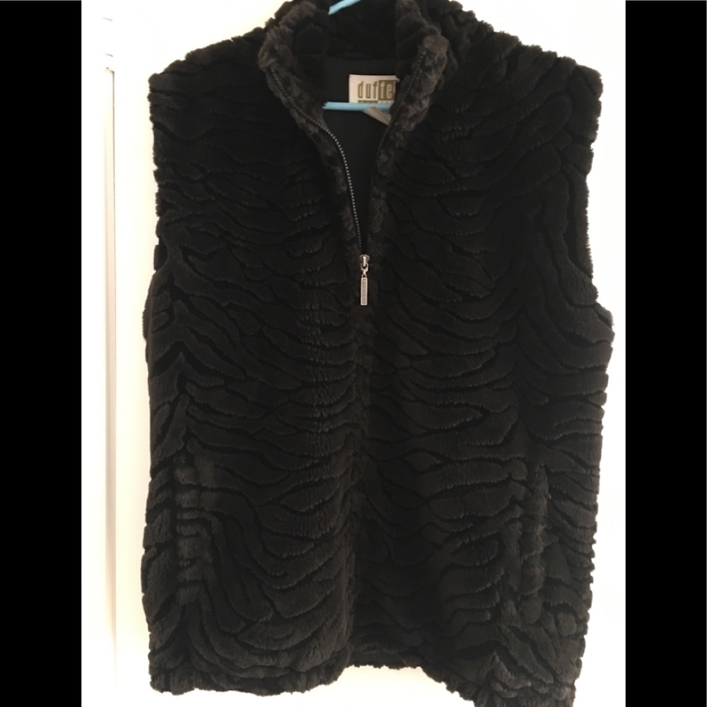 Faux Fur Plush Thigh Length Brown Zippered Vest